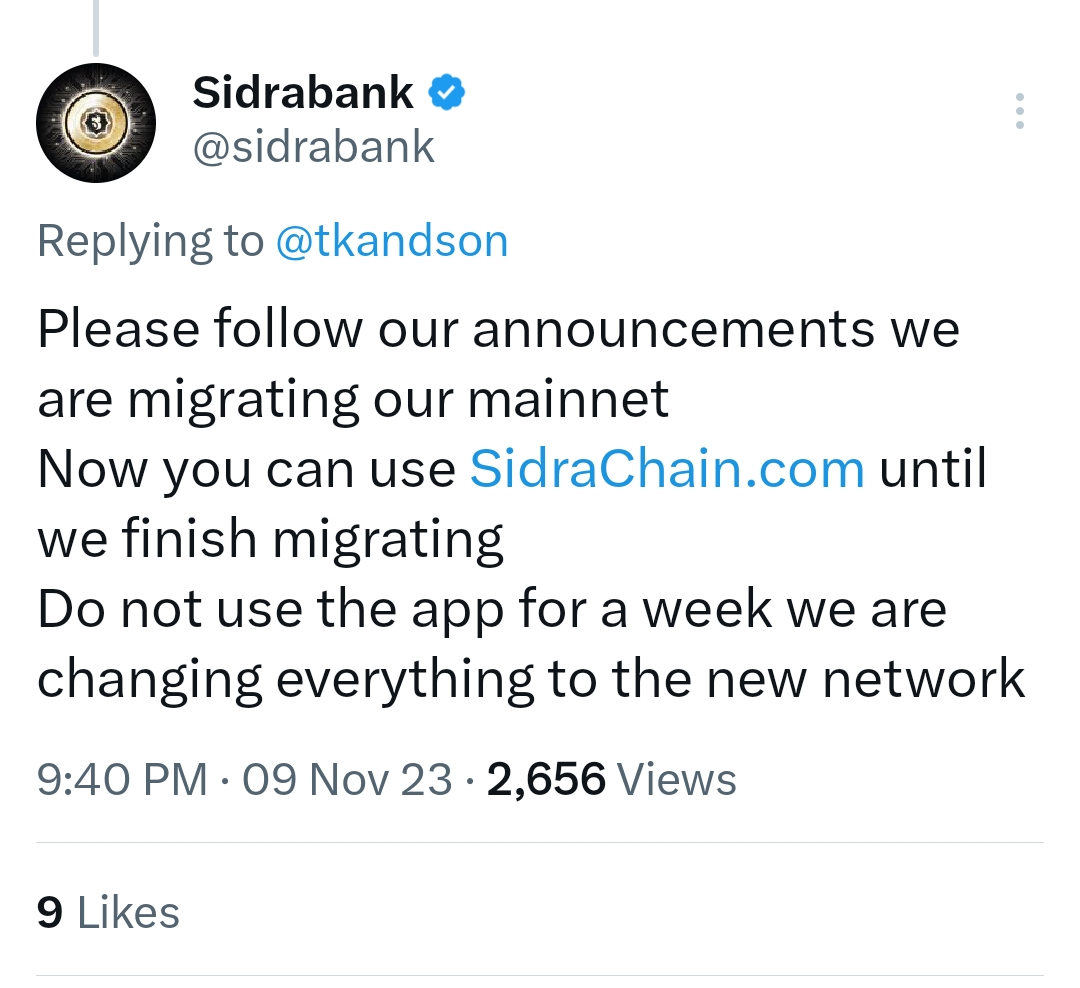 Switch to SidraChain