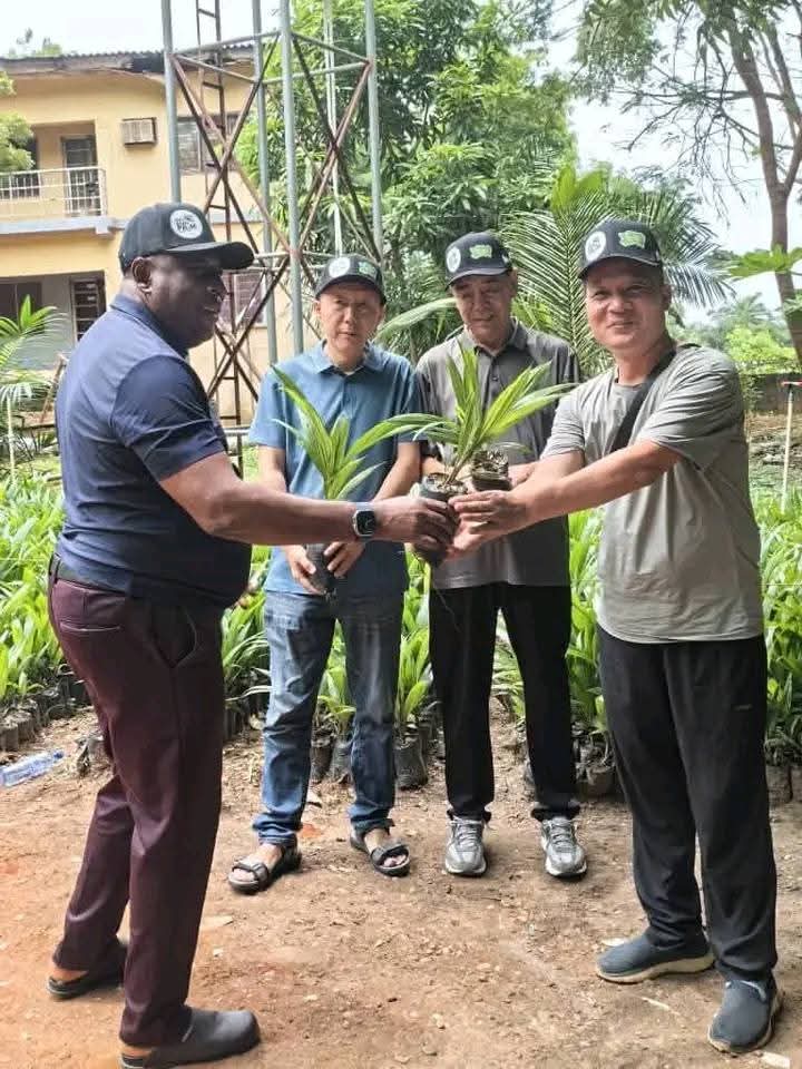 Sir Alex Adingi presenting Palm seedlings to some Chinese Investors